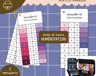 Zenacolor 48 Numbered Acrylic Marker Blank Color Chart to Print | Color Palette, Color Swatch Cards, Mystery Coloring, PDF Templates