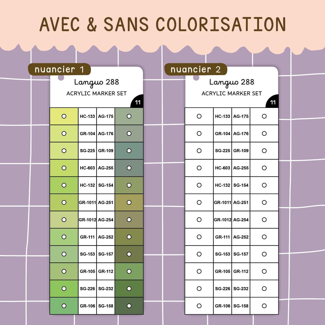 Languo 288 Blank Acrylic Marker Color Chart, Numbered for Printing ...