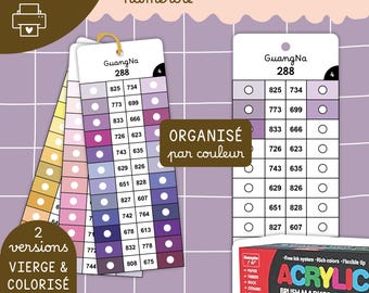 GuangNa 288 Blank Numbered Color Chart for Printing | Markers, Colored Pencils to Fill In, Color Swatch Cards, Mystery Coloring, PDF Templates