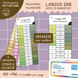 Languo 288 Blank Acrylic Marker Color Chart, Numbered for Printing | Colors to Fill In, Color Swatch Cards, Mystery Coloring, PDF Templates