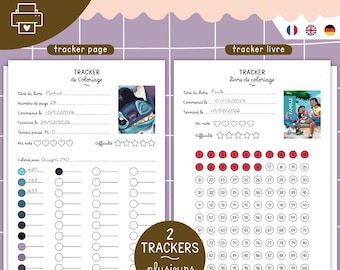 Coloring Page and Book Tracker Bundle, Mystery Coloring, Cozy Coloring | PDF FR/EN/DE