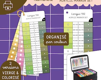 Languo Pro 192 Blank Acrylic Marker Color Chart, Numbered for Printing | Colors to Fill In, Color Swatch Cards, Mystery Coloring, PDF Templates