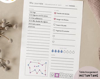 Printable Daily Planner, My Day Organization and Tracking, Daily Productivity Page, Mood and Water Tracker, Printable Daily Planner