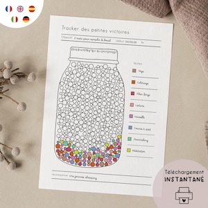Rastreador de pequeñas victorias imprimible, Frasco de pequeñas victorias, Rastreador de hábitos imprimible, Página para colorear de objetivos, Hábitos diarios, PDF A4 A5