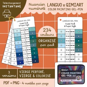 Peut inclure: Image d'un nuancier pour stylos gel LANGUO, Sweet Pink & Paper Style. Le nuancier présente 234 couleurs, organisées par pack, avec une gamme de bleus. Comprend un étui de stylos gel Qimiart.