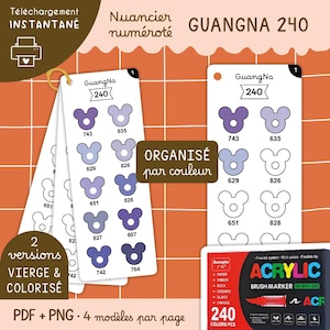 GuangNa 240 Blank Numbered Color Swatches for Printing | Mickey Mouse, Markers, Pencils, Color Palette, Color Swatch Cards, Coloring, PDF Templates