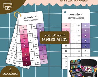 Zenacolor 72 Numbered Acrylic Marker Blank Color Chart to Print | Color Palette, Color Swatch Cards, Mystery Coloring, PDF Templates