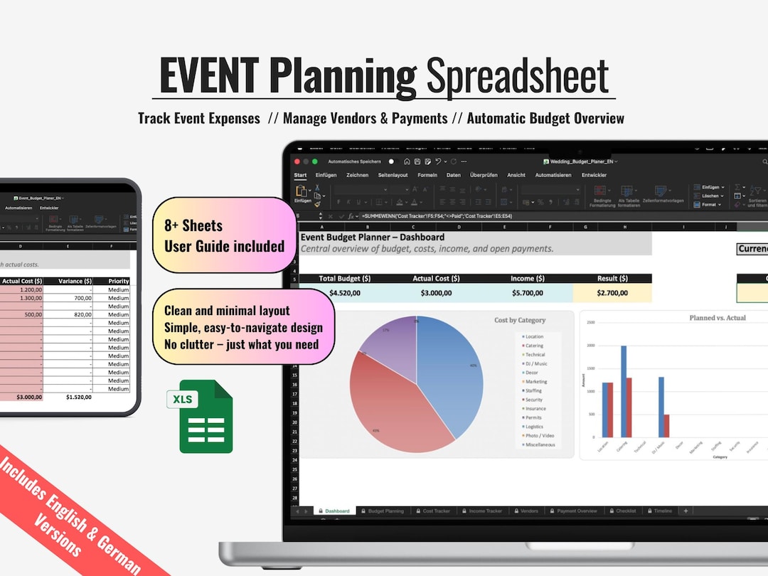 Event Planning Spreadsheet Excel Template | Event Planner Spreadsheet ...