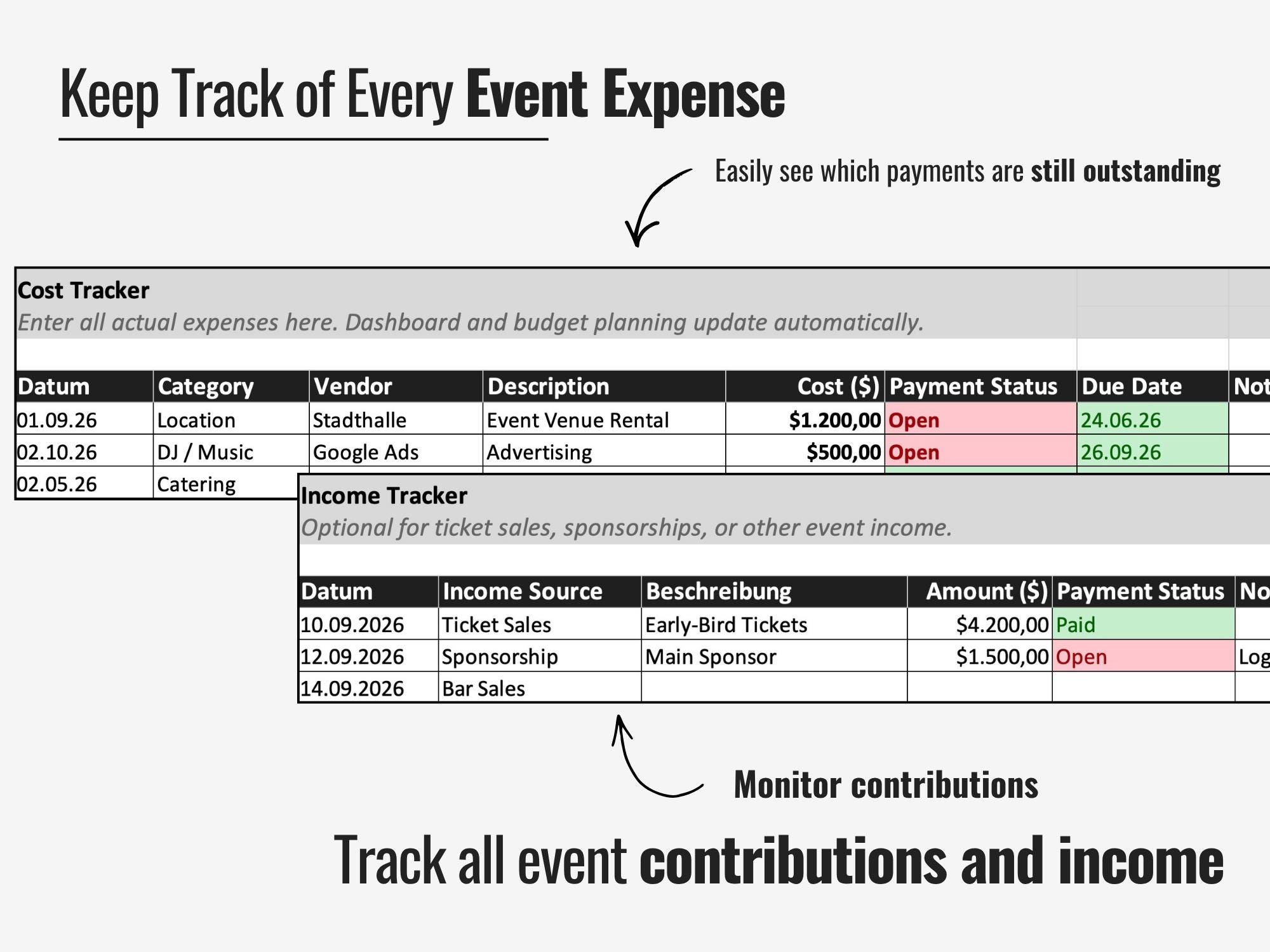 Event Planning Spreadsheet Excel Template | Event Planner Spreadsheet ...