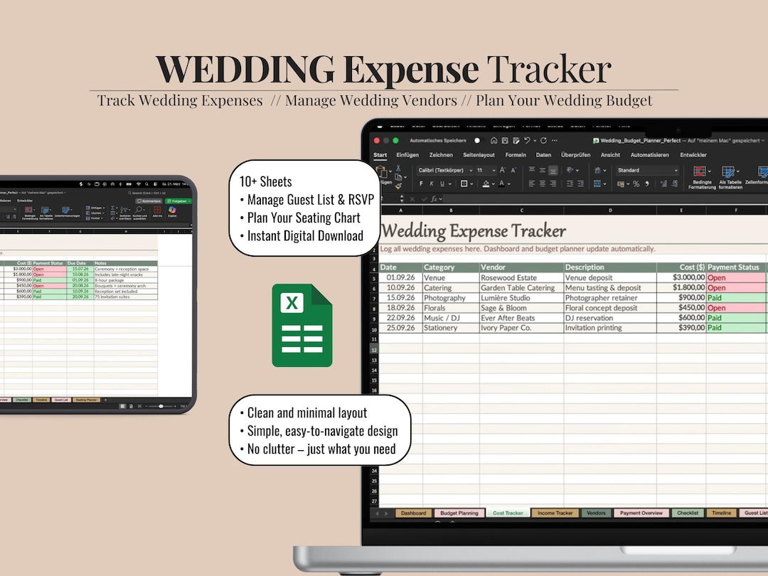 Wedding Expense Tracker Excel Template | Wedding Cost Tracker ...