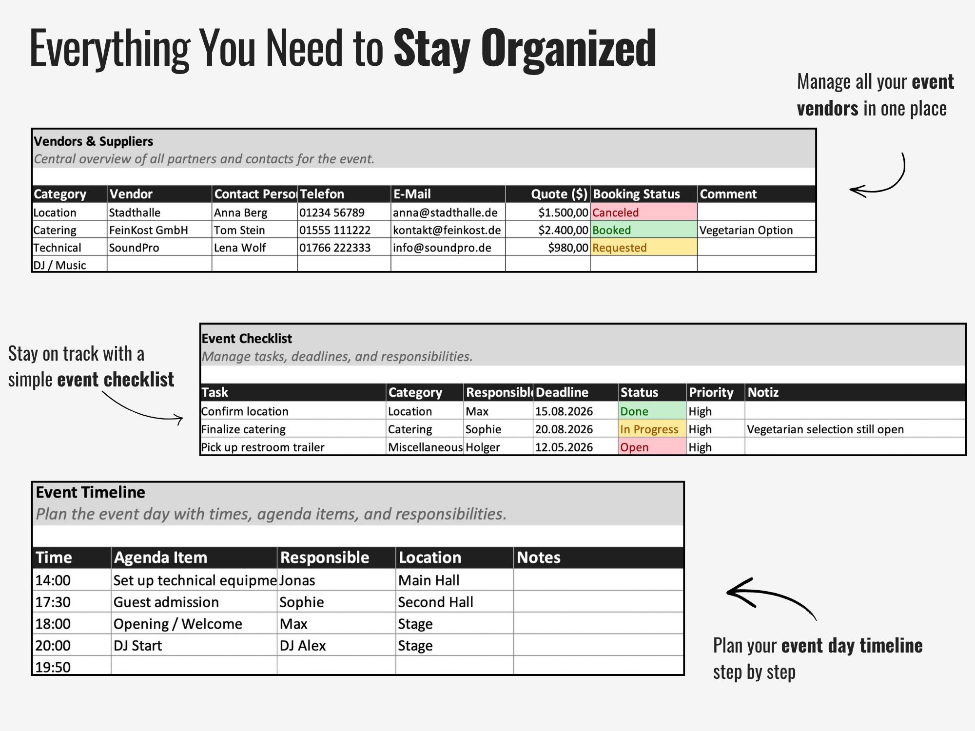 Event Planning Spreadsheet Excel Template | Event Planner Spreadsheet ...