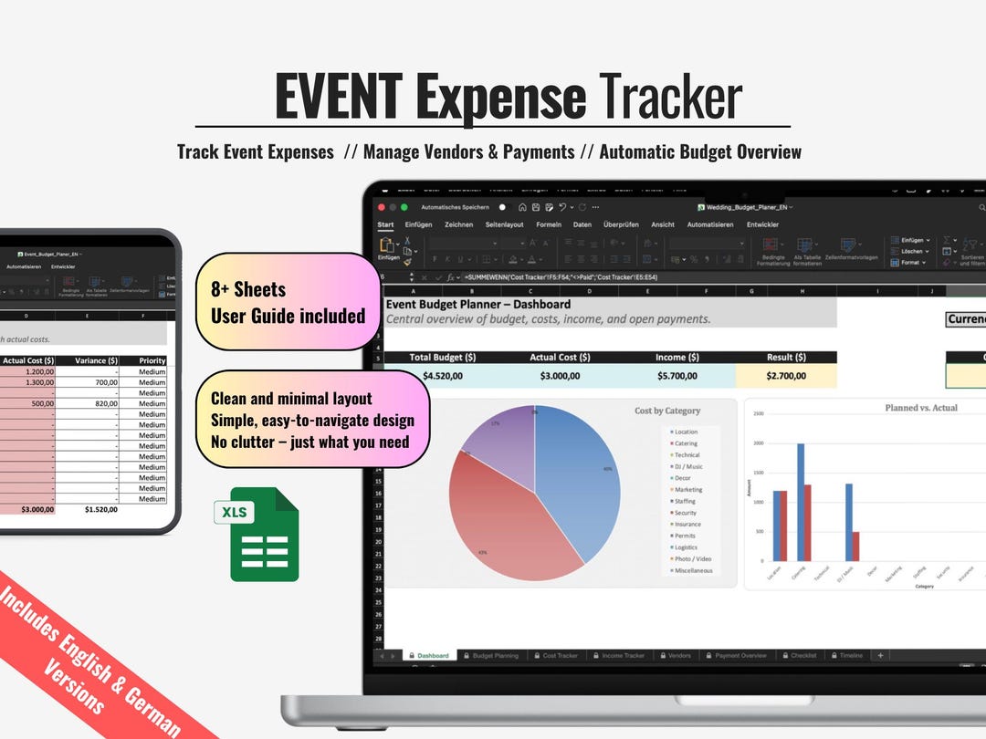 Event Moneytracker Event Expense Tracker Excel Template | Event Cost Tracker | Event ...