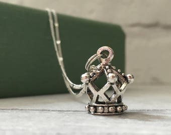 Crown charm necklace, queen necklace, princess necklace, 3D charm, gifts for teen girls, gifts for women, etsy uk, tiara crown