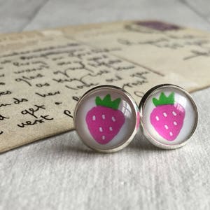 Pink strawberry earrings, summer jewellery, pretty earrings