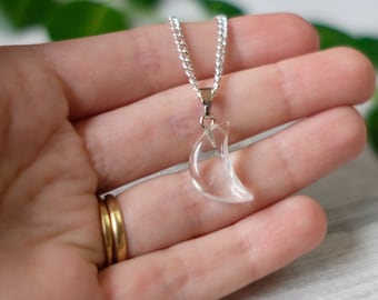 Clear crescent moon necklace, layering necklace, space jewellery