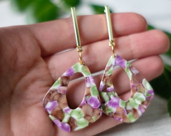 Large statement earrings, pattern earrings, colourful dangle earrings