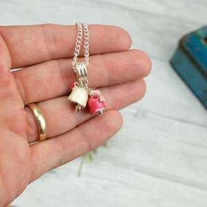 Red and white bell necklace - Christmas bells jewellery- enamel charm necklace - xmas gift