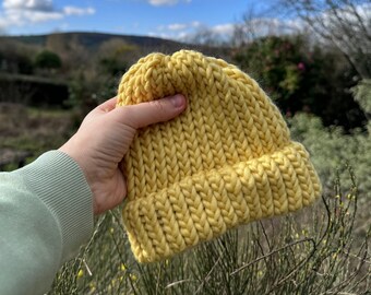 6-12 Months - Pastel yellow beanie hat for baby - merino wool hat kids - baby knitwear - gift for child - gift for toddler - 1st birthday