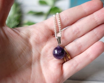 Amethyst ball pendant necklace - February birthstone necklace -  gemstone necklace - birthday gift orb necklace - gift for her - couple