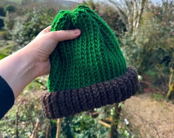 Wool beanie hat in pine green, mens beanie, lumberjack hat, fishing beanie, camping accessories, nature lover gift, birdwatching