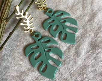 Teal cheese plant earrings - big leaf earrings - statement jewellery - fun earrings - gift for plant lover