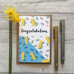Tarjeta de felicitación - tarjeta de compromiso estilo memphis - tarjeta de graduación de arte - tarjeta abstracta