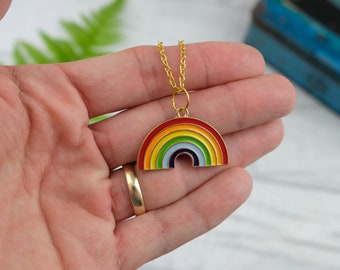 Rainbow charm necklace on 18 inch gold tone chain