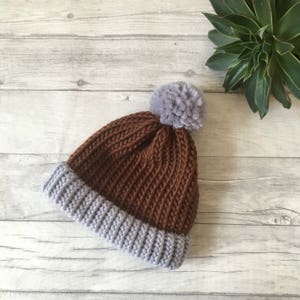 Merino wool knit hat, wool bobble hat, chunky knitted hat
