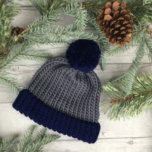 Chunky Beanie Mütze, Merino Wollmütze, Bommelmützen für Herren, Wollmütze