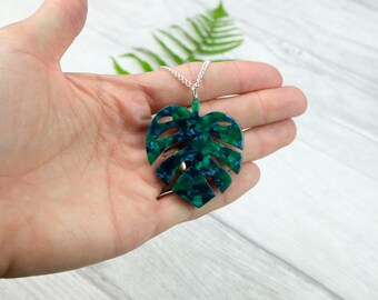 Grand collier de feuilles de monstera - collier de fromager - bijoux botaniques - cadeau d’amoureux des plantes