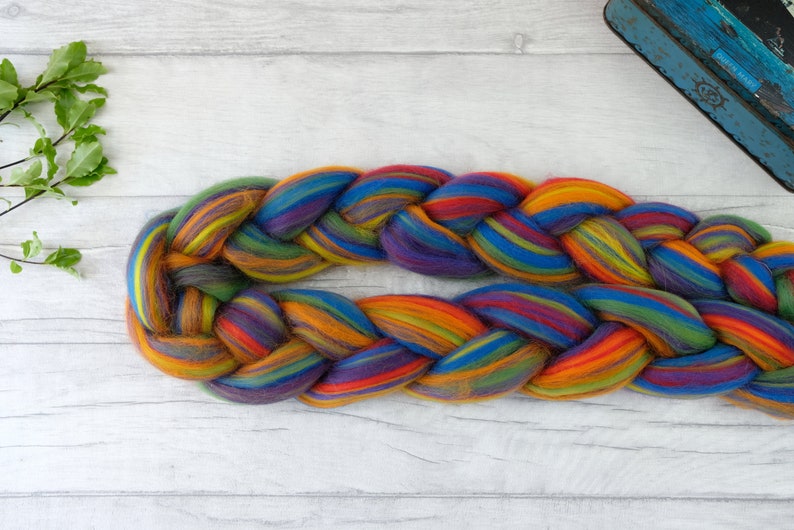 Rainbow roving wool tops, merino wool spinning fiber, weaving wool, felting fibre image 3