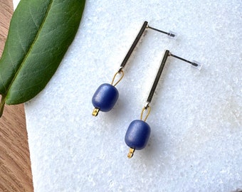 Blue dangle earrings - minimalist jewellery - everyday earrings - stylish earrings - coastal grandma style - wedding guest jewellery UK