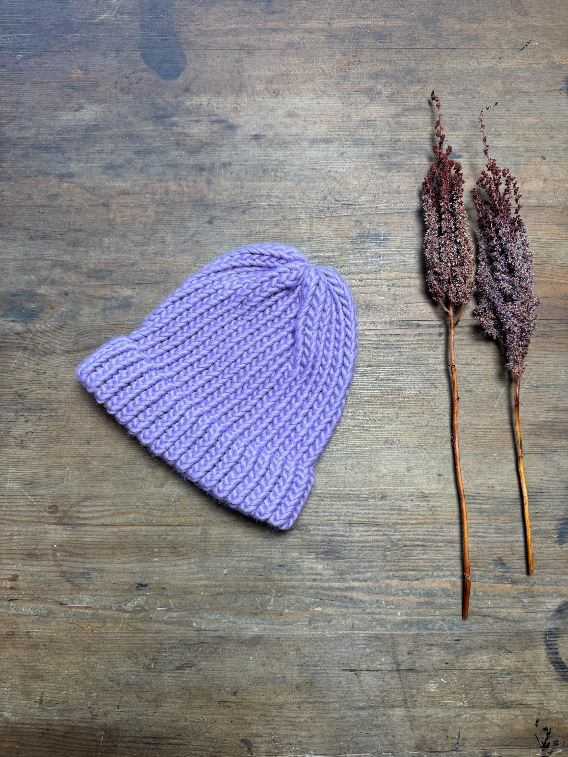 Lavender Merino Wool Knit Beanie: Adult and Baby Hat Gift  display picture 2