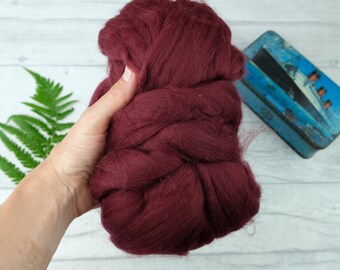 Wine red wool roving, supplies for weaving spinning felting, extra large bundle