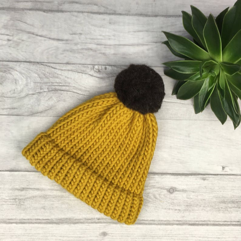 Mustard Yellow Knitted Beanie Hat Yellow Knit Hat Family Etsy