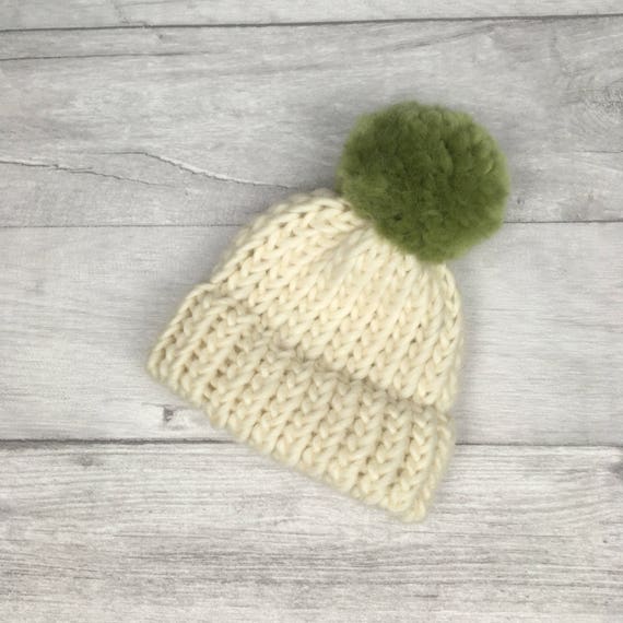 cream wool bobble hat