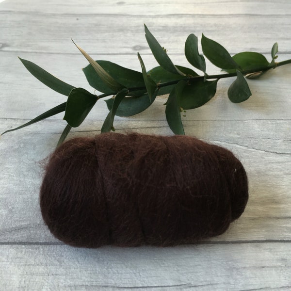 Dark brown merino wool roving for needle felting spinning fibre crafts wet felting roving wool spinning fiber fiber art weaving yarn UK shop