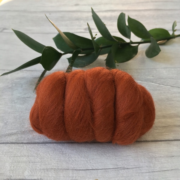 Rust orange merino roving for weaving spinning fibre needle felting wool burnt orange