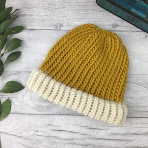 Chunky knit hat, mustard beanie hat, gifts for men, fisherman beanie, ladies knitted hat