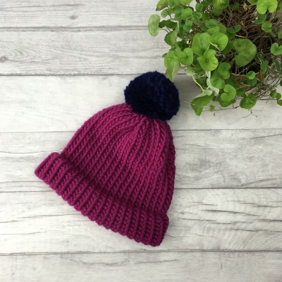 womens purple bobble hat