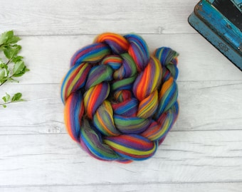 Rainbow roving wool tops, merino wool spinning fiber, weaving wool, felting fibre