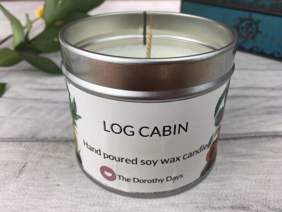 Log Cabin Candle Peppermint And Spruce Winter Candle Etsy