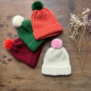 Wool Bobble Hat TODDLER and CHILD - Hand knitted beanie with pom pom - Merino Wool - Knitwear for Kids - Colourful knit back to school