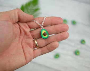 Avocado necklace - fun food jewellery - polymer clay food necklace - avocado jewellery -  gift for chef