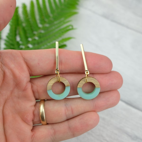 Mint circle earrings - autumn jewelry - geometric jewellery - colourful earrings - statement jewelry