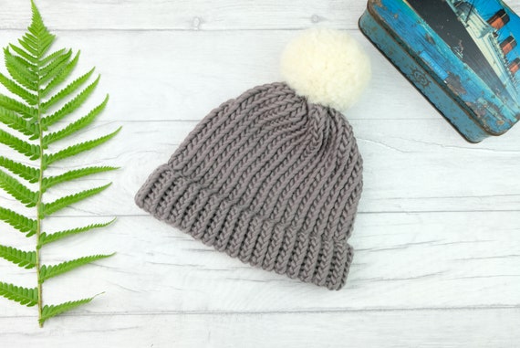 Wool Knitted Hat Adult Pom Pom Hat Ladies Bobble Hat Mens Wool