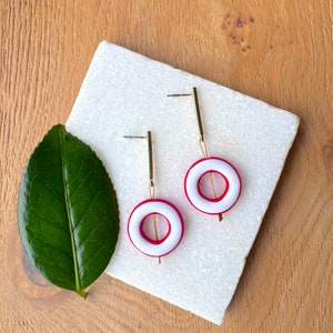 Red geometric circle earrings in modern style - colourful jewellery - bold earrings - modern jewellery