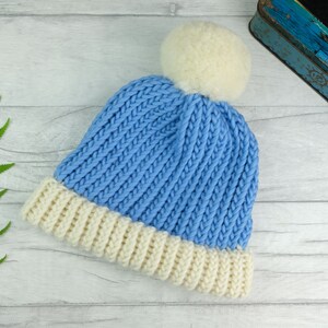 Cornflower blue bobble hat, wool hat, hand knitted hat, fall apparel