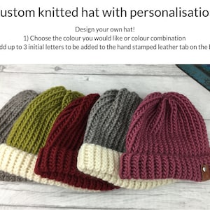 Diseñe su propio gorro de punto ADULTO personalizado con regalos personalizados para papá con sello de letra inicial en el ala