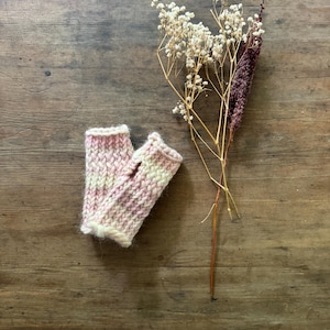 Children&#39;s Wool Fingerless Gloves - Age 2-5 - Pink and White